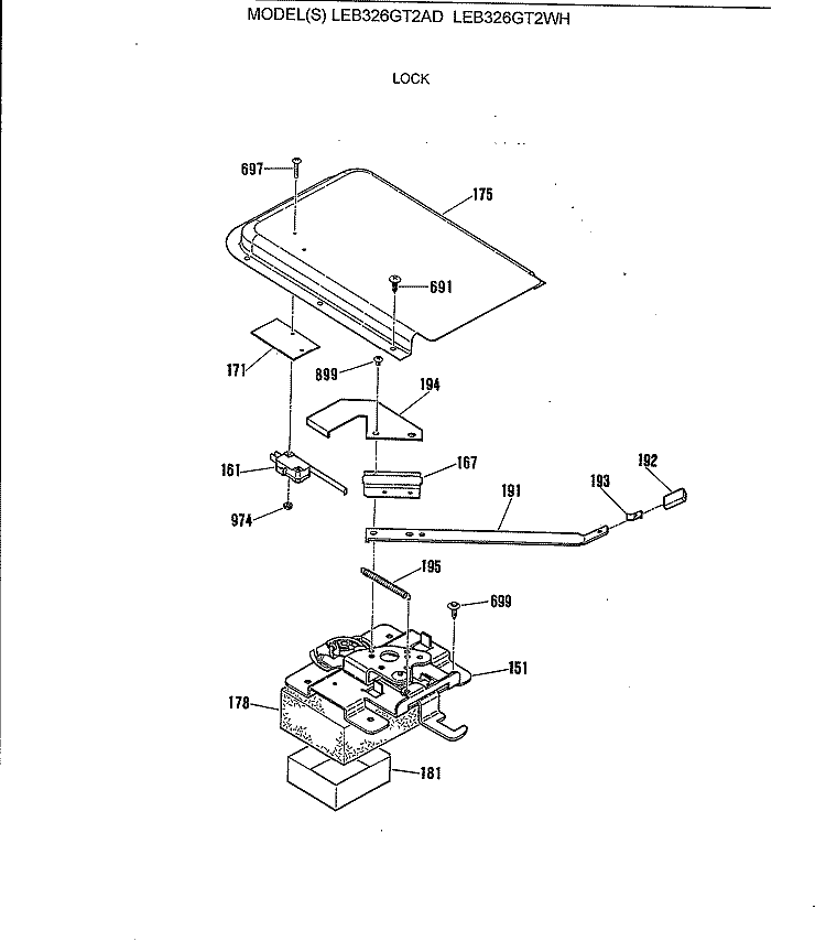 LOCK Diagram and Parts List for LEB326GT2AD  General Electric Range