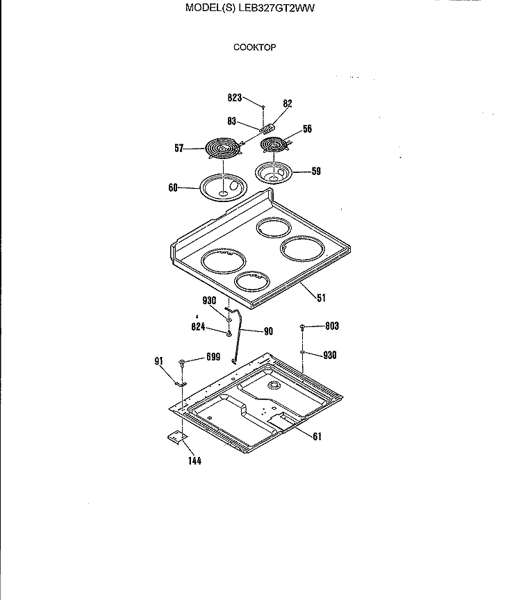 COOKTOP Diagram and Parts List for LEB327GT2WW  General Electric Range