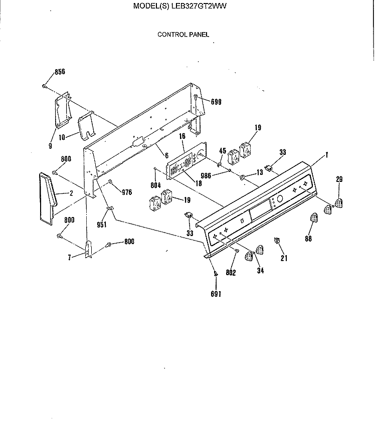 CONTROL PANEL Diagram and Parts List for LEB327GT2WW  General Electric Range