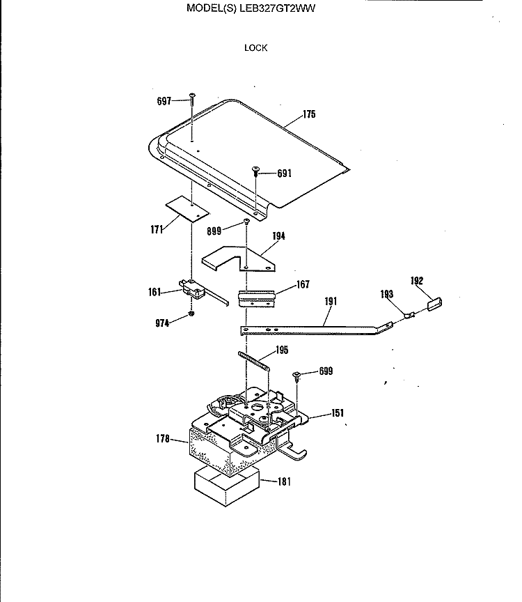LOCK Diagram and Parts List for LEB327GT2WW  General Electric Range