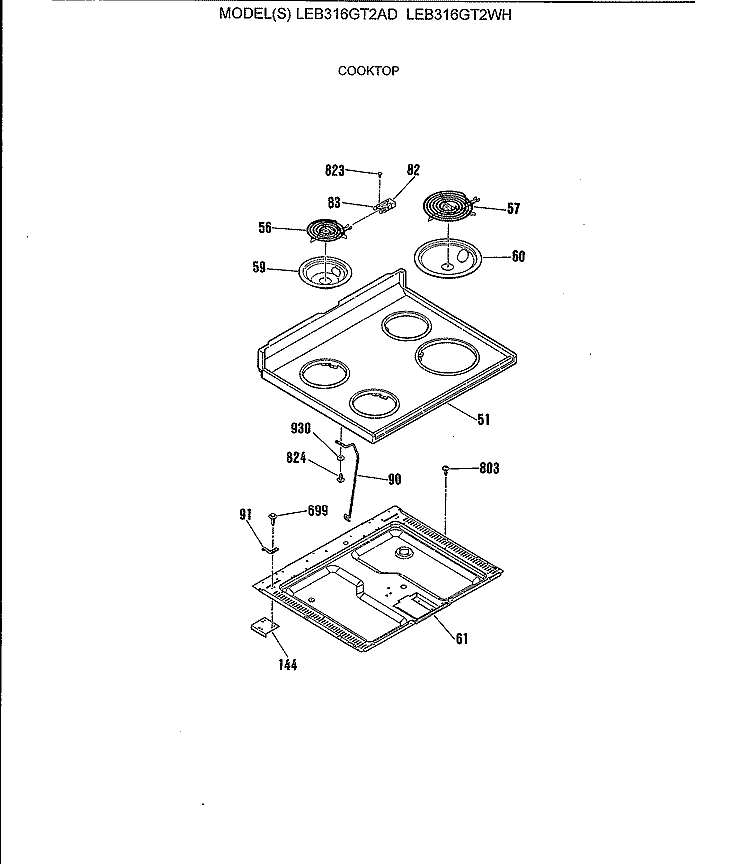 COOKTOP Diagram and Parts List for LEB316GT2WH  General Electric Range