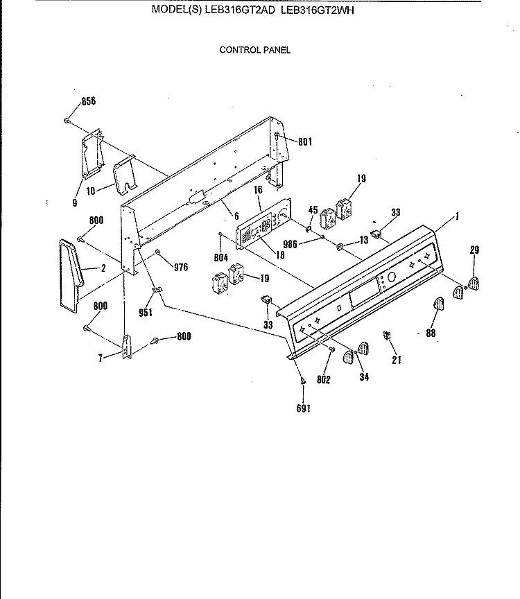 CONTROL PANEL Diagram and Parts List for LEB316GT2WH  General Electric Range