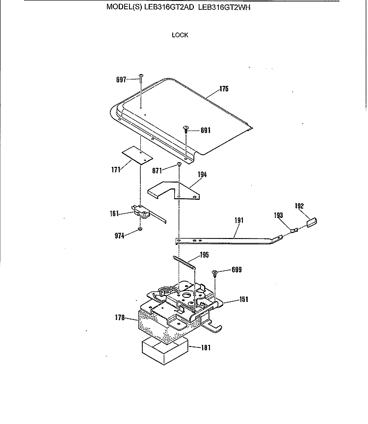 LOCK Diagram and Parts List for LEB316GT2WH  General Electric Range