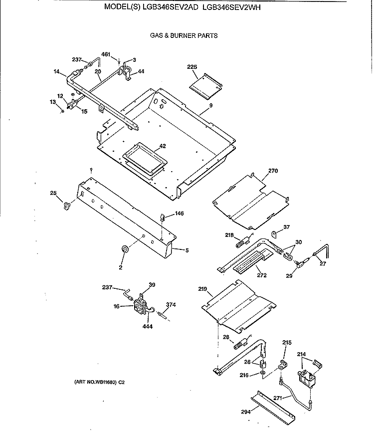GAS & BURNER PARTS Diagram and Parts List for LGB346SEV2WH  General Electric Range