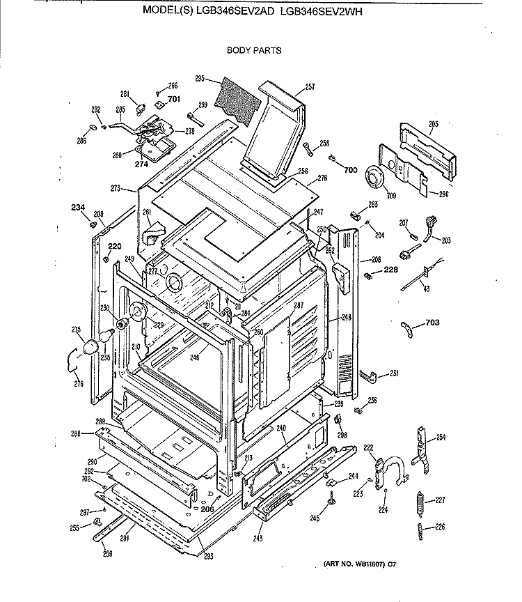 BODY PARTS Diagram and Parts List for LGB346SEV2WH  General Electric Range