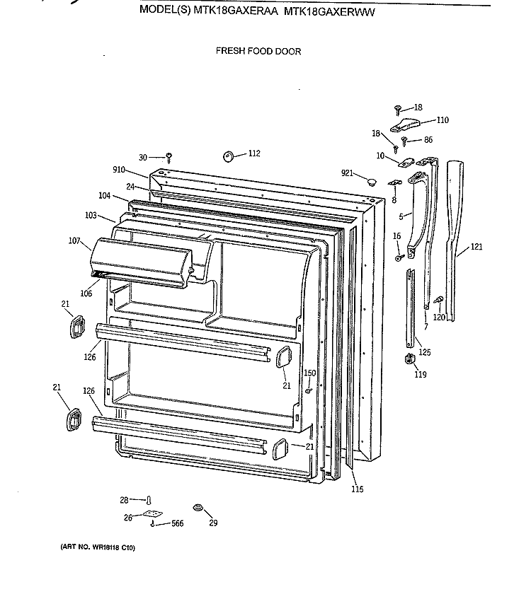 FRESH FOOD DOOR Diagram and Parts List for MTK18GAXERAA  General Electric Refrigerator