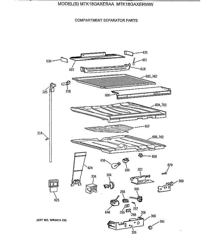 COMPARTMENT SEPARATOR PARTS Diagram and Parts List for MTK18GAXERAA  General Electric Refrigerator