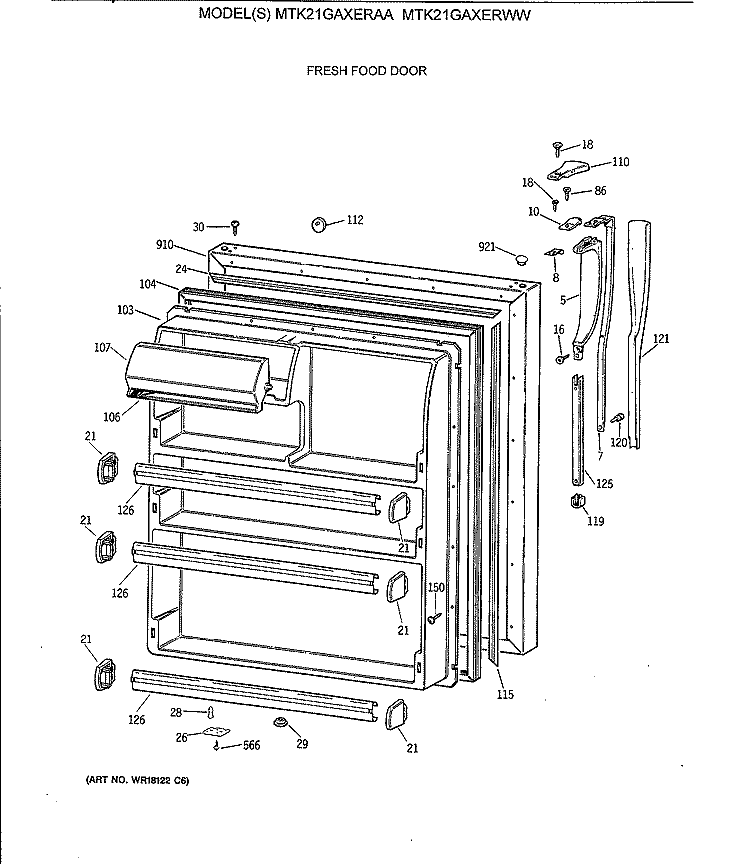 FRESH FOOD DOOR Diagram and Parts List for MTK21GAXERAA  General Electric Refrigerator