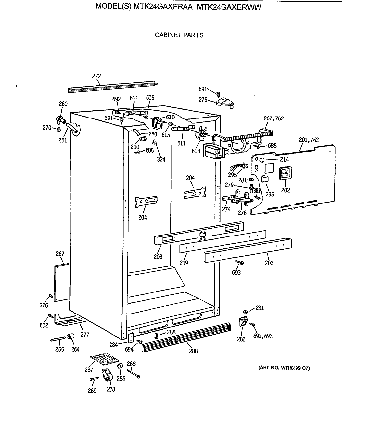 CABINET PARTS Diagram and Parts List for MTK24GAXERWW  General Electric Refrigerator