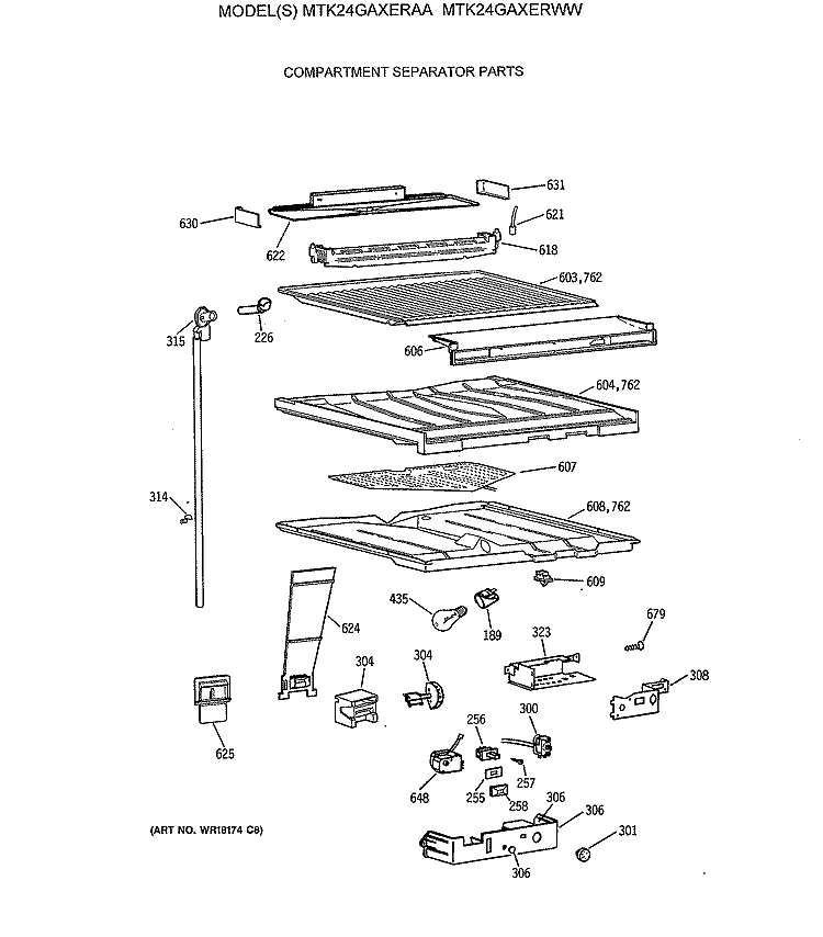 COMPARTMENT SEPARATOR PARTS Diagram and Parts List for MTK24GAXERWW  General Electric Refrigerator