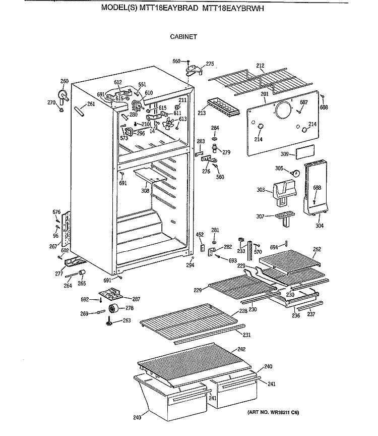 CABINET Diagram and Parts List for MTT18EAYBRAD  General Electric Refrigerator