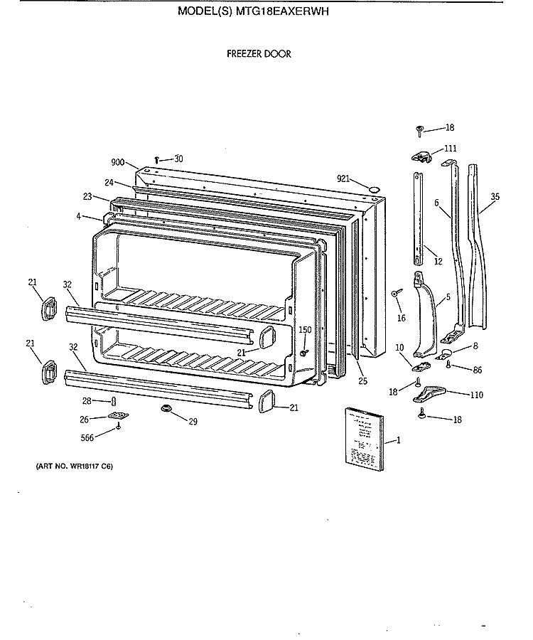 FREEZER DOOR Diagram and Parts List for MTG18EAXERWH  General Electric Refrigerator
