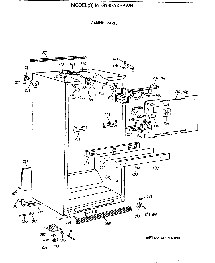 CABINET PARTS Diagram and Parts List for MTG18EAXERWH  General Electric Refrigerator