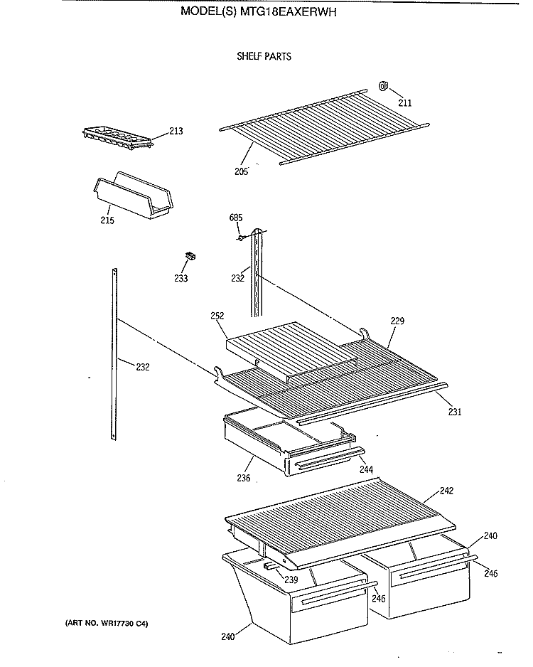 SHELF PARTS Diagram and Parts List for MTG18EAXERWH  General Electric Refrigerator