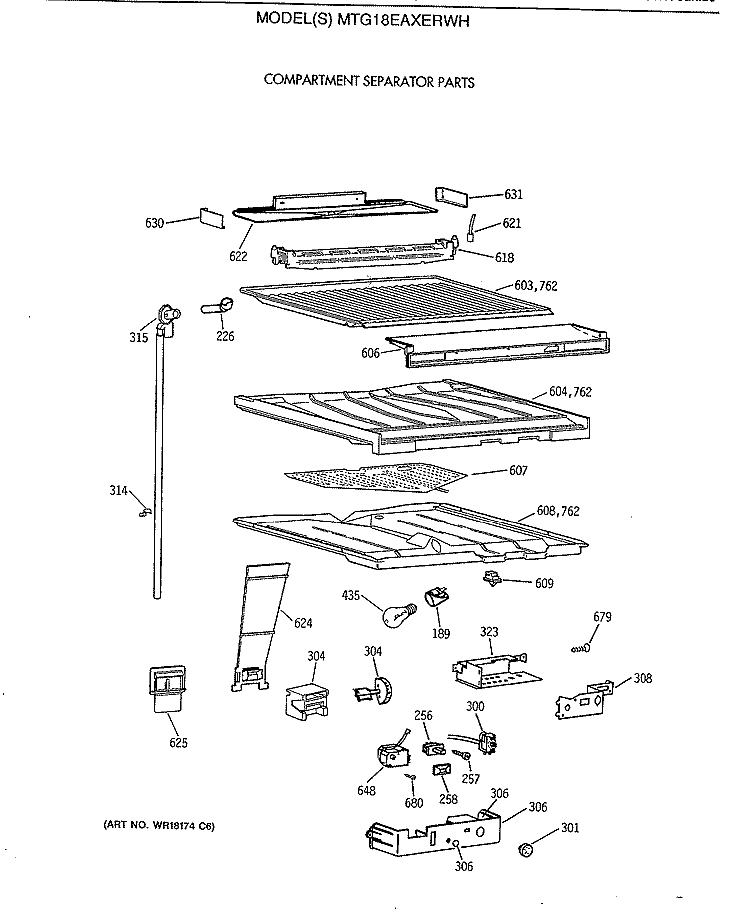 COMPARTMENT SEPARATOR PARTS Diagram and Parts List for MTG18EAXERWH  General Electric Refrigerator