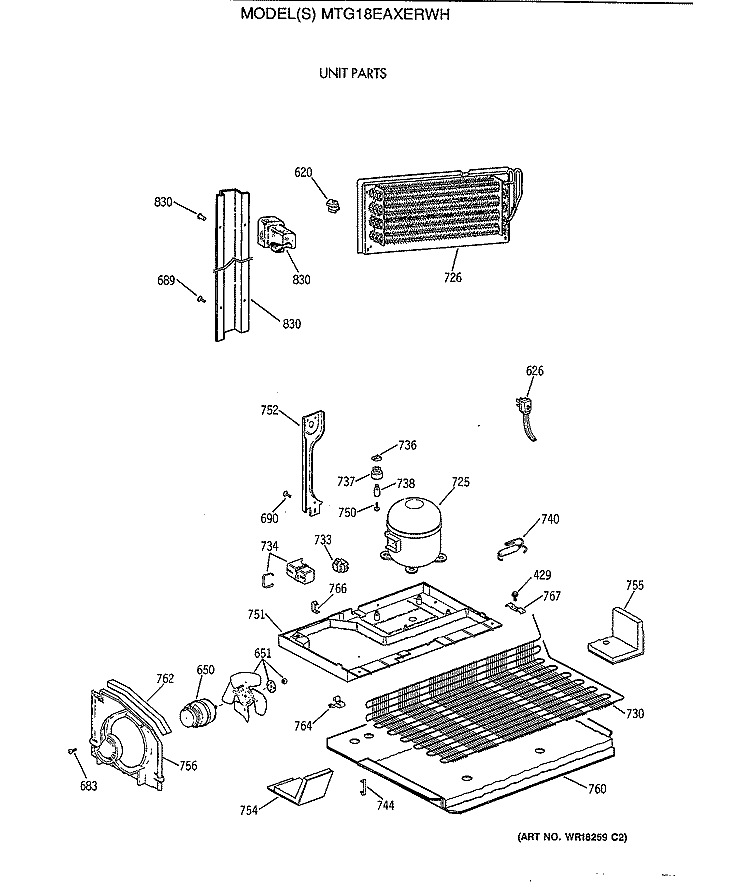 UNIT PARTS Diagram and Parts List for MTG18EAXERWH  General Electric Refrigerator
