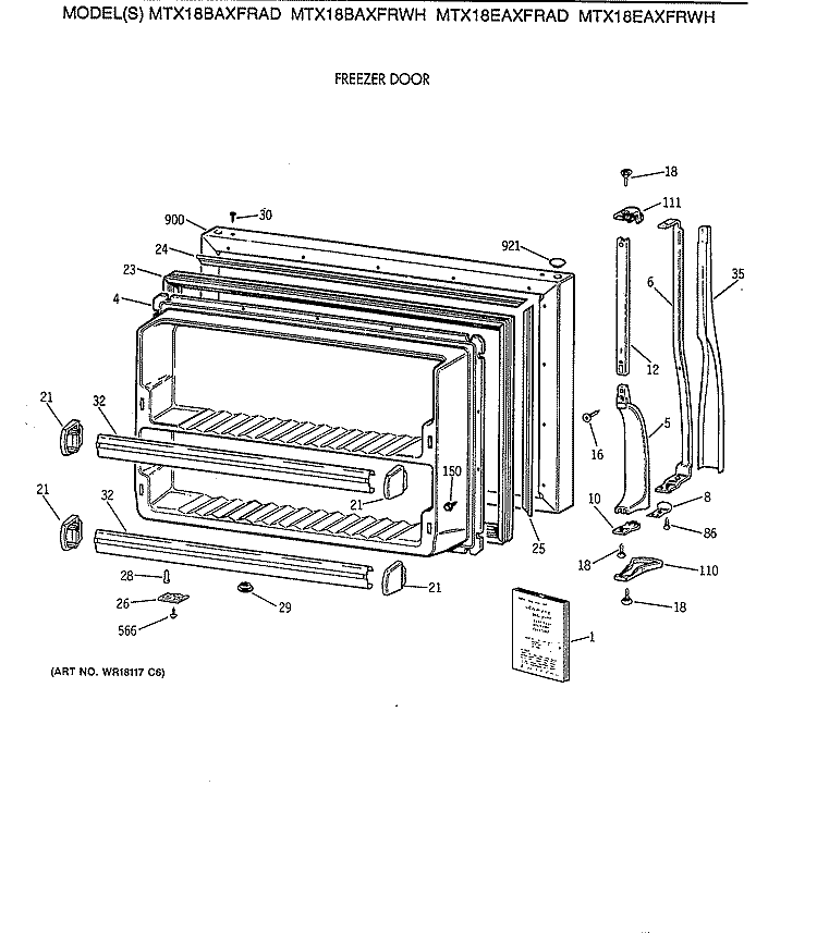 FREEZER DOOR Diagram and Parts List for MTX18BAXFRAD  General Electric Refrigerator