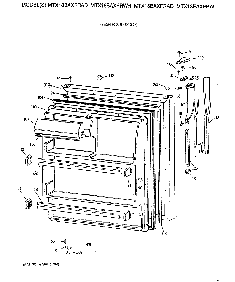 FRESH FOOD DOOR Diagram and Parts List for MTX18BAXFRAD  General Electric Refrigerator