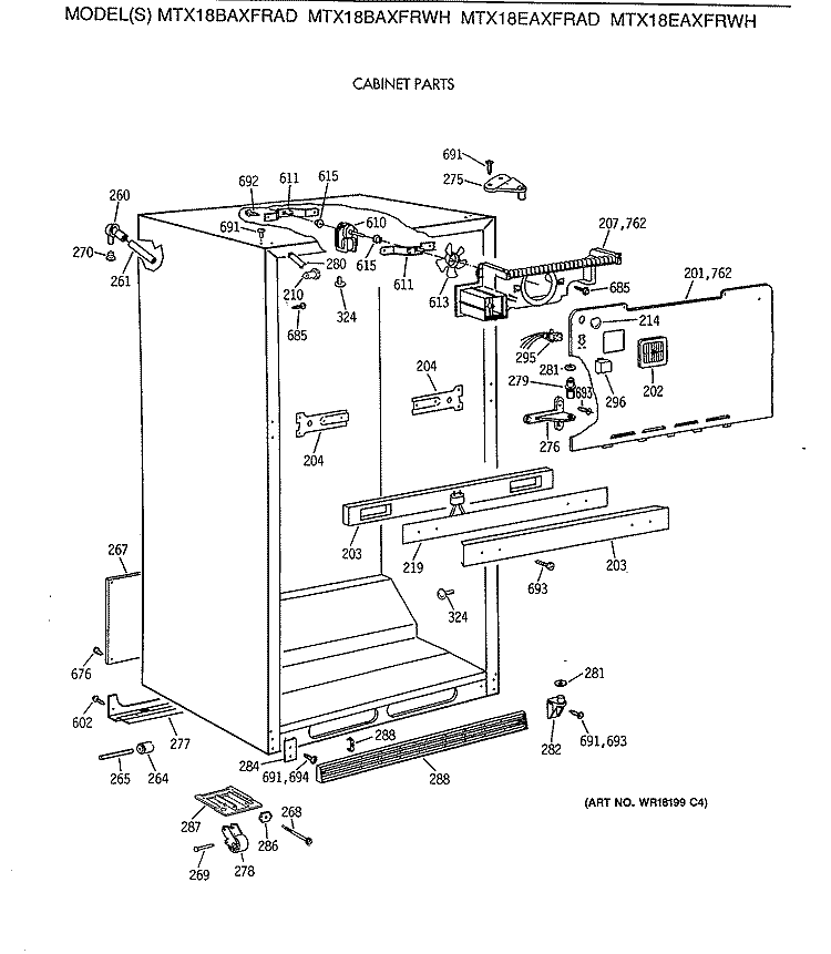 CABINET PARTS Diagram and Parts List for MTX18BAXFRAD  General Electric Refrigerator