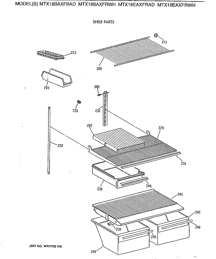 SHELF PARTS Diagram and Parts List for MTX18BAXFRAD  General Electric Refrigerator