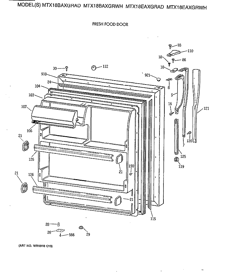 FRESH FOOD DOOR Diagram and Parts List for MTX18EAXGRWH  General Electric Refrigerator