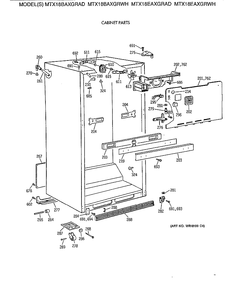 CABINET PARTS Diagram and Parts List for MTX18EAXGRWH  General Electric Refrigerator