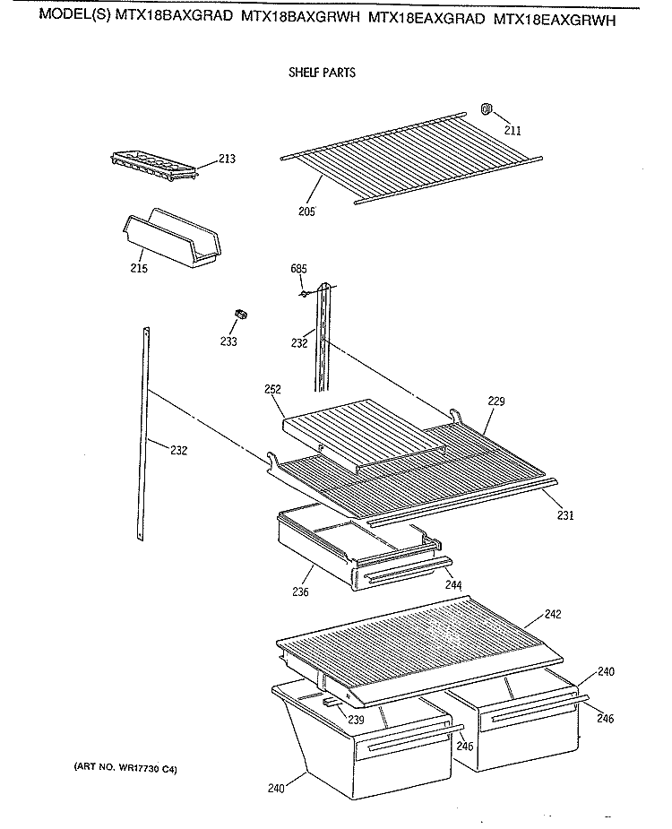 SHELF PARTS Diagram and Parts List for MTX18EAXGRWH  General Electric Refrigerator