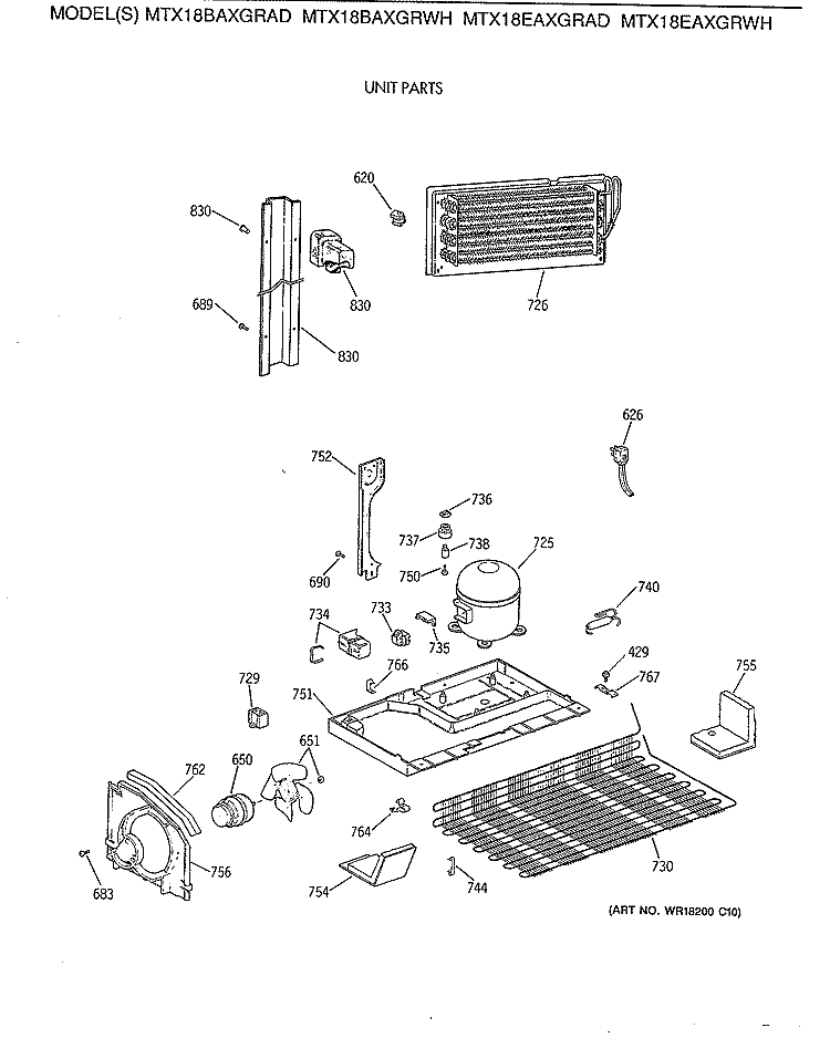 UNIT PARTS Diagram and Parts List for MTX18EAXGRWH  General Electric Refrigerator