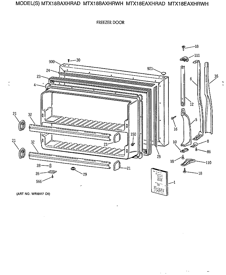 FREEZER DOOR Diagram and Parts List for MTX18BAXHRWH  General Electric Refrigerator