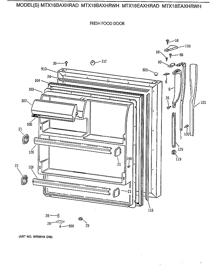 FRESH FOOD DOOR Diagram and Parts List for MTX18BAXHRWH  General Electric Refrigerator