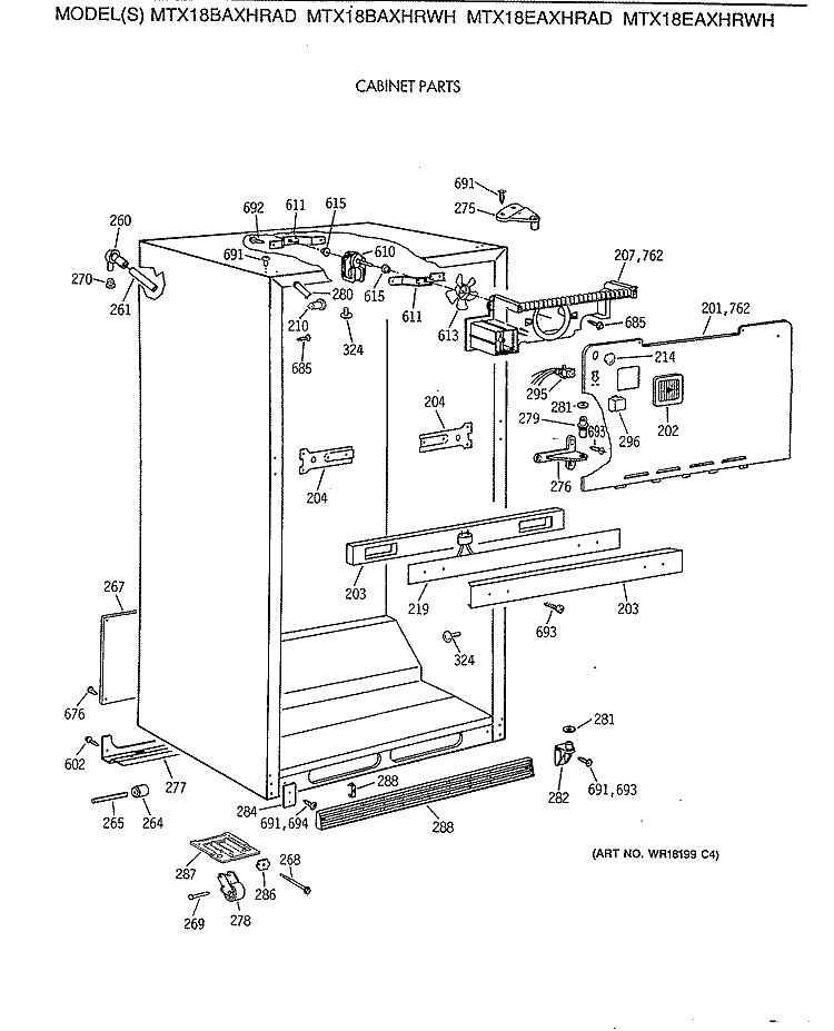 CABINET PARTS Diagram and Parts List for MTX18BAXHRWH  General Electric Refrigerator
