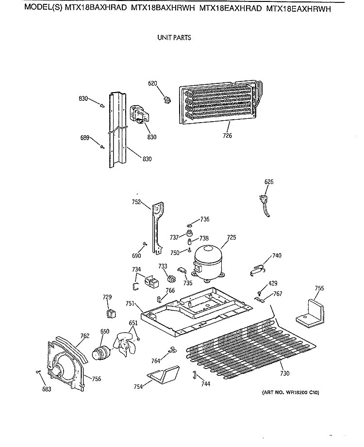 UNIT PARTS Diagram and Parts List for MTX18BAXHRWH  General Electric Refrigerator