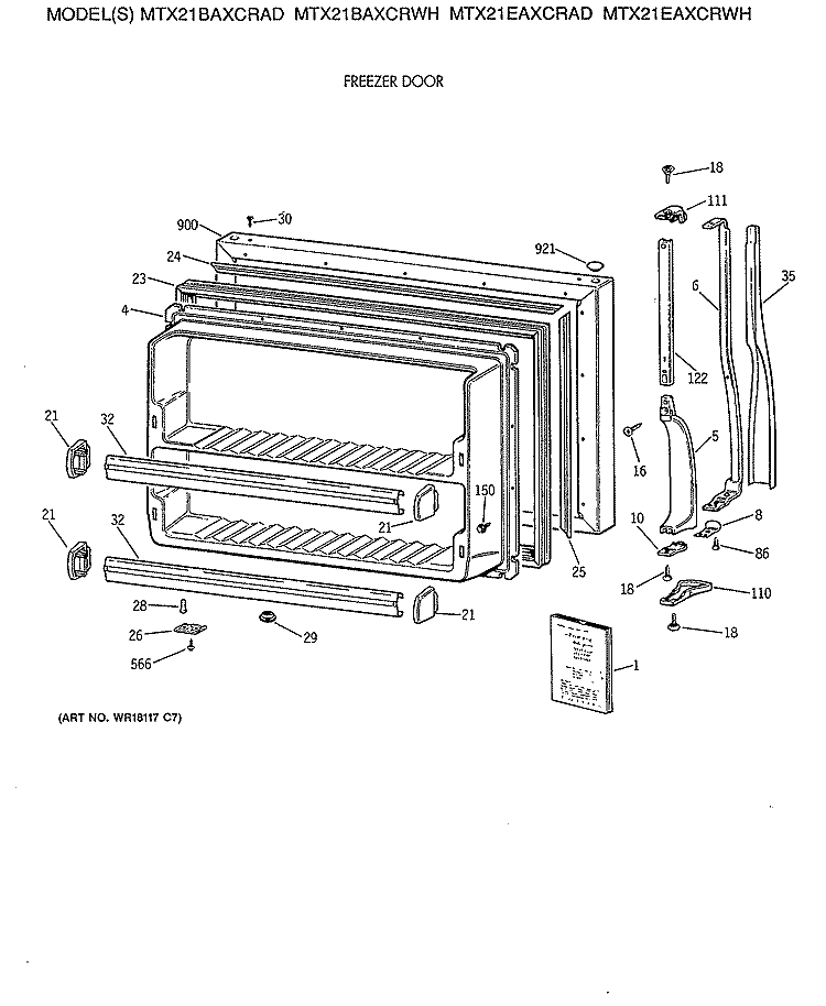 FREEZER DOOR Diagram and Parts List for MTX21BAXCRWH  General Electric Refrigerator