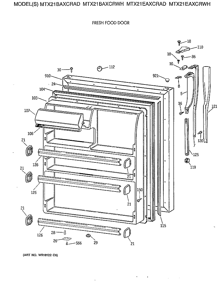 FRESH FOOD DOOR Diagram and Parts List for MTX21BAXCRWH  General Electric Refrigerator