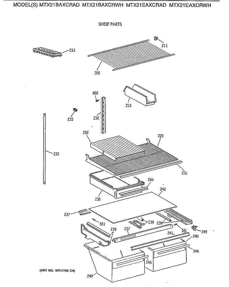 SHELF PARTS Diagram and Parts List for MTX21BAXCRWH  General Electric Refrigerator