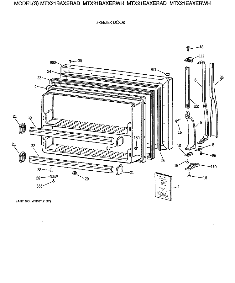 FREEZER DOOR Diagram and Parts List for MTX21BAXERAD  General Electric Refrigerator