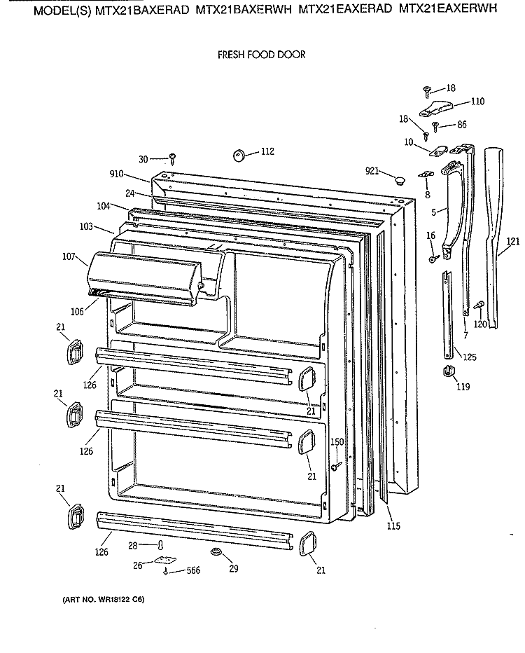 FRESH FOOD DOOR Diagram and Parts List for MTX21BAXERAD  General Electric Refrigerator
