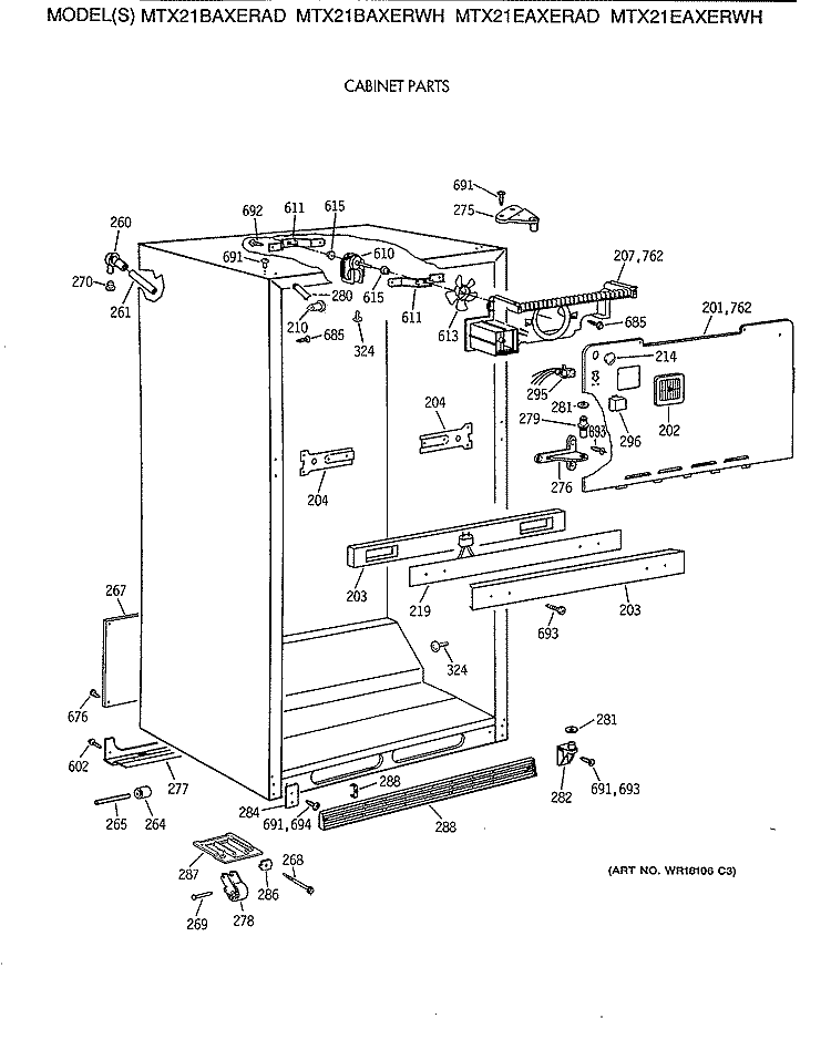 CABINET PARTS Diagram and Parts List for MTX21BAXERAD  General Electric Refrigerator