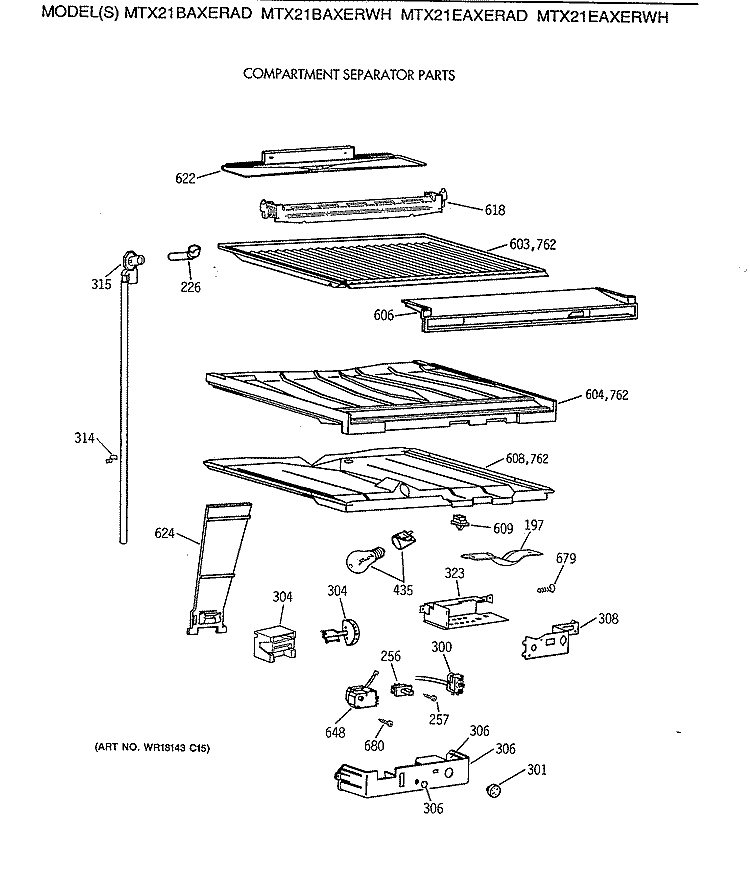 COMPARTMENT SEPARATOR PARTS Diagram and Parts List for MTX21BAXERAD  General Electric Refrigerator