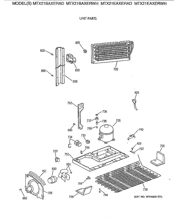 UNIT PARTS Diagram and Parts List for MTX21BAXERAD  General Electric Refrigerator