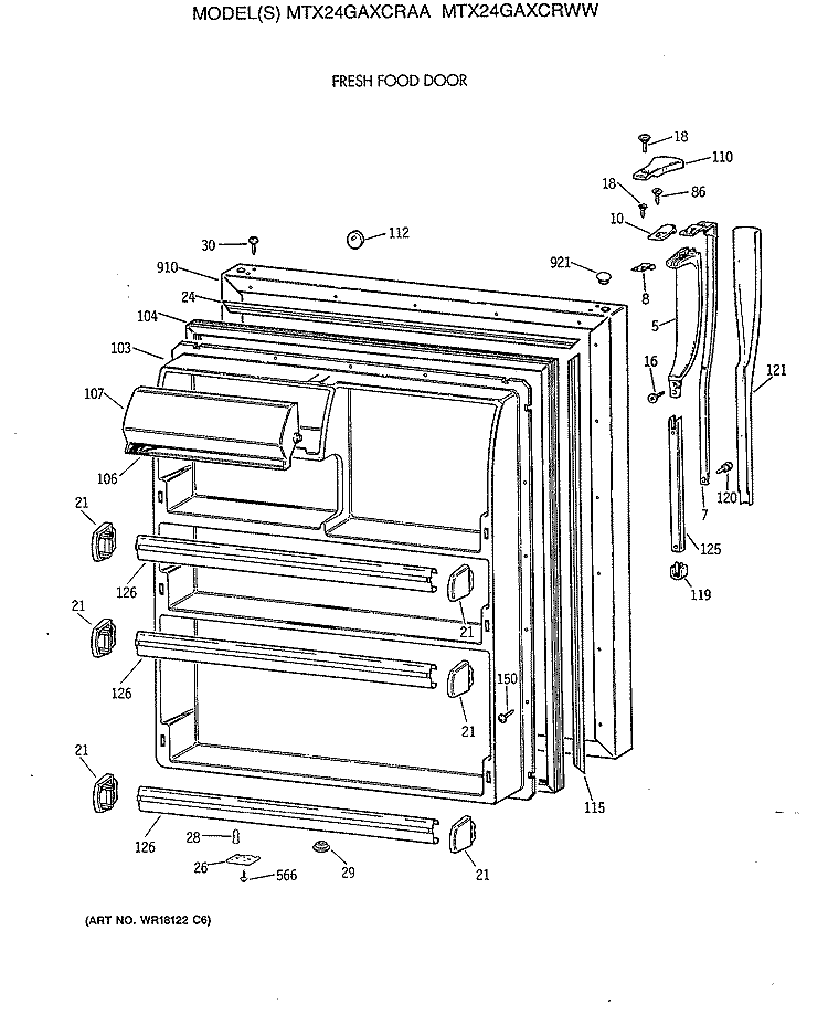 FRESH FOOD DOOR Diagram and Parts List for MTX24GAXCRWW  General Electric Refrigerator