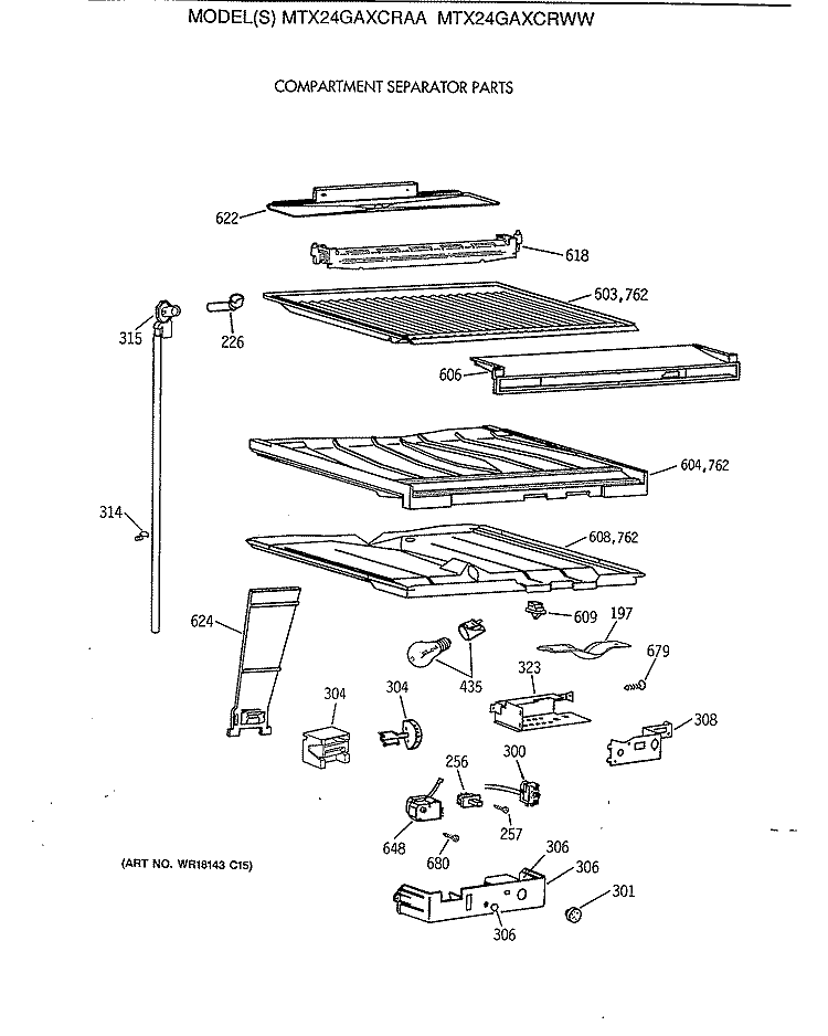 COMPARTMENT SEPARATOR PARTS Diagram and Parts List for MTX24GAXCRWW  General Electric Refrigerator