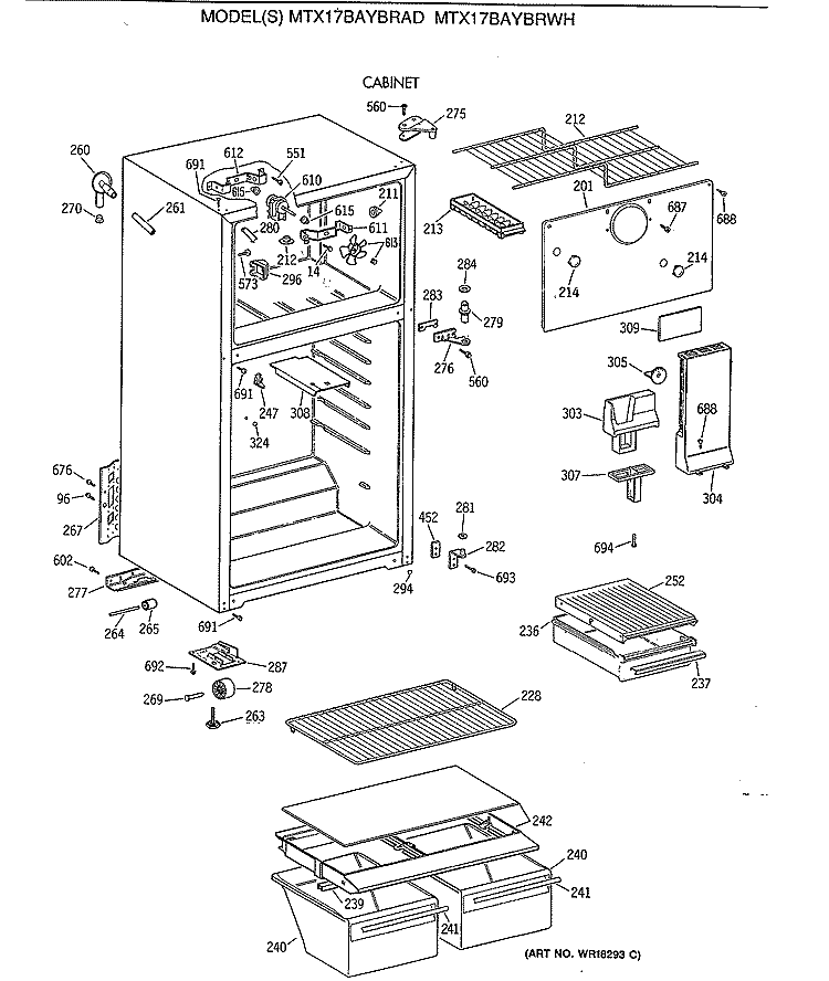 CABINET Diagram and Parts List for MTX17BAYBRAD  General Electric Refrigerator