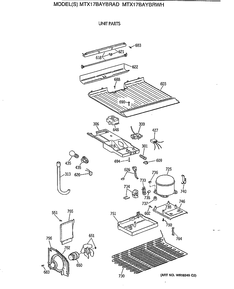 UNIT PARTS Diagram and Parts List for MTX17BAYBRAD  General Electric Refrigerator