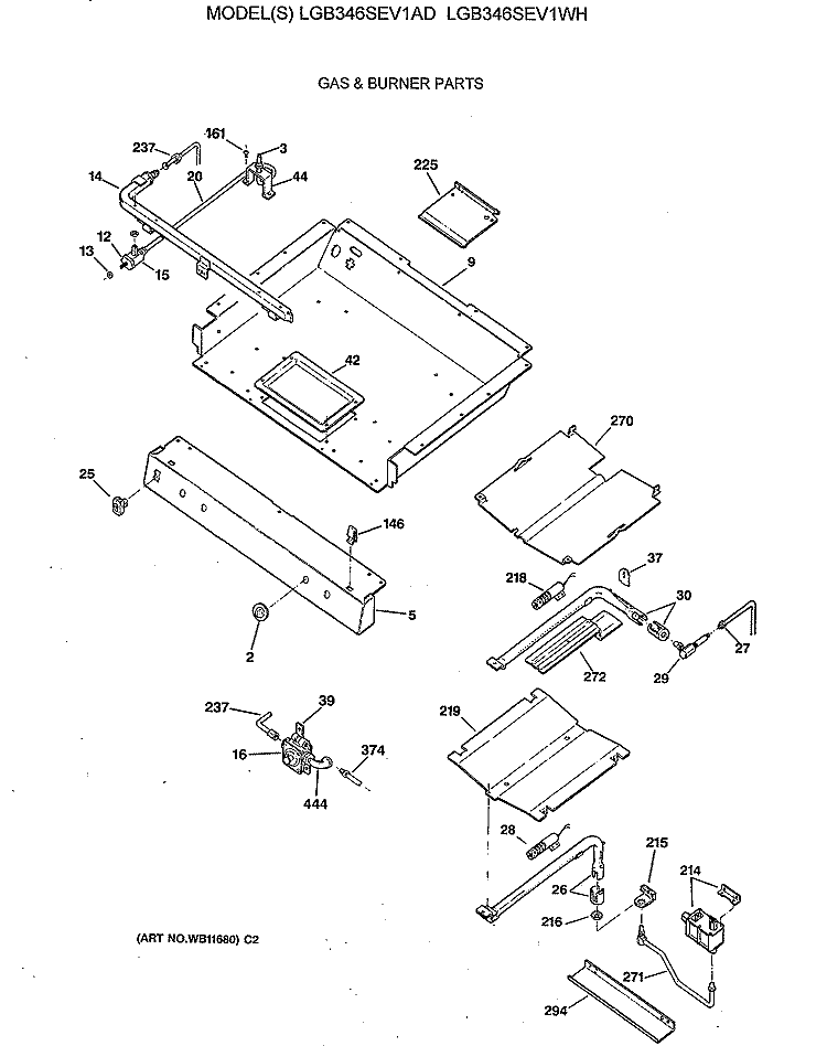 GAS & BURNER PARTS Diagram and Parts List for LGB346SEV1WH  General Electric Range