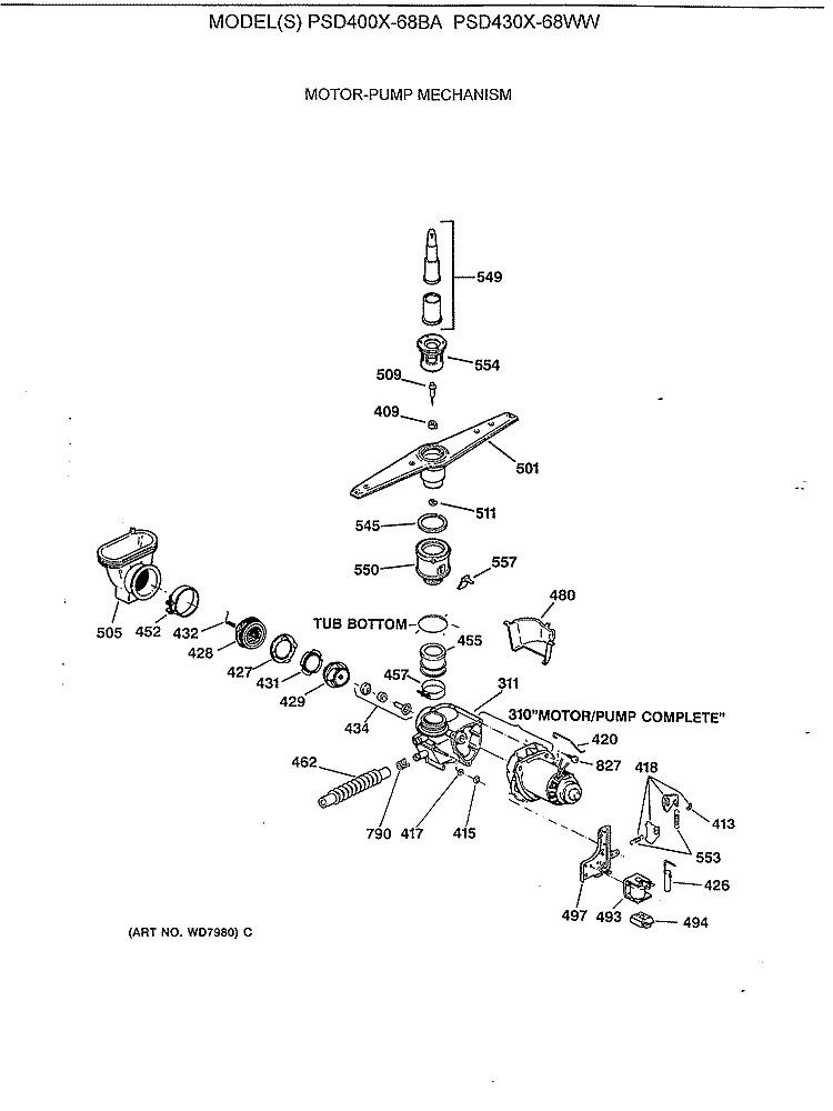 MOTOR - PUMP MECHANISM Diagram and Parts List for PSD430X-68WW  General Electric Dishwasher
