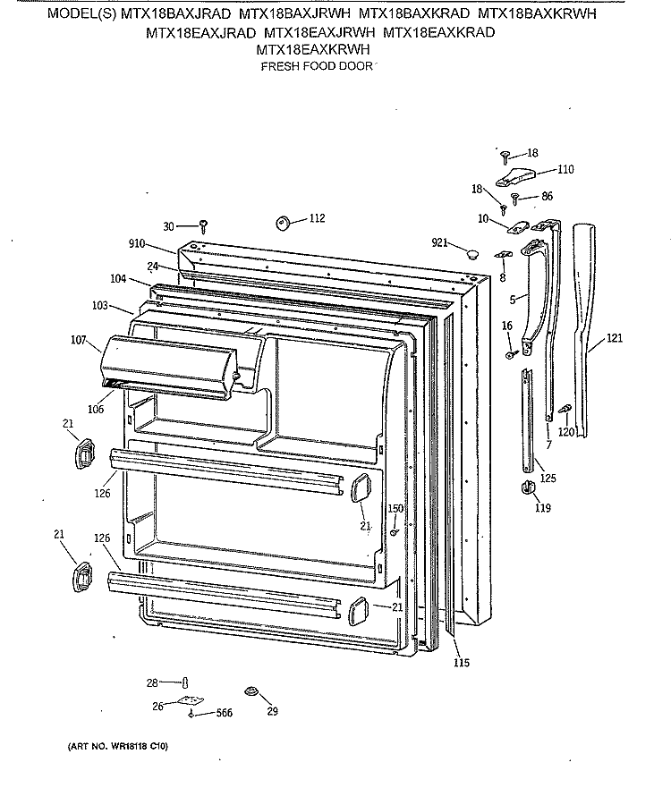 FRESH FOOD DOOR Diagram and Parts List for MTX18BAXJRAD  General Electric Refrigerator