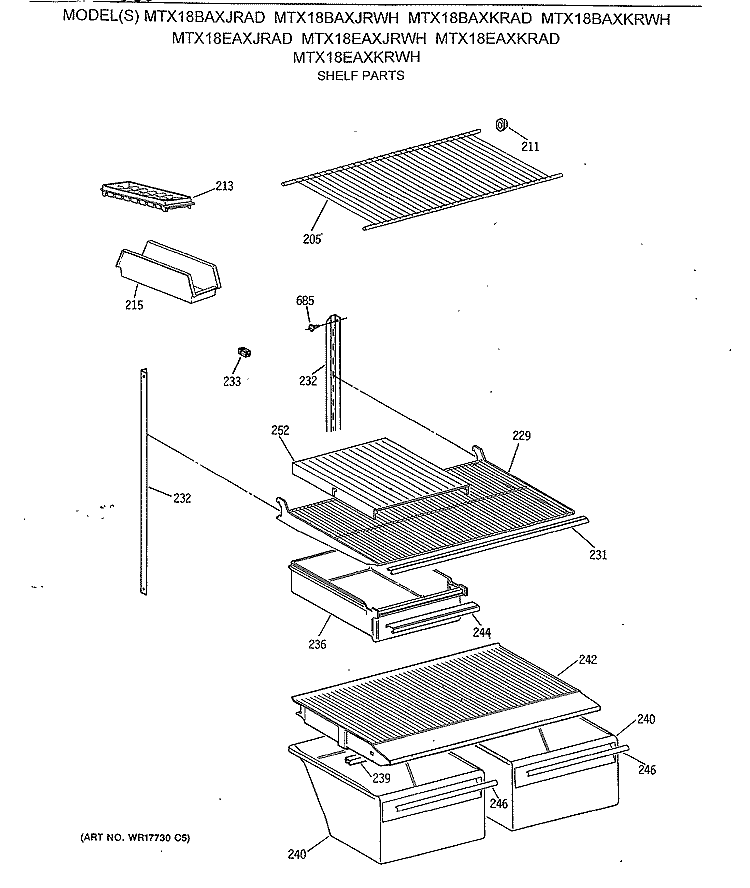 SHELF PARTS Diagram and Parts List for MTX18BAXJRAD  General Electric Refrigerator
