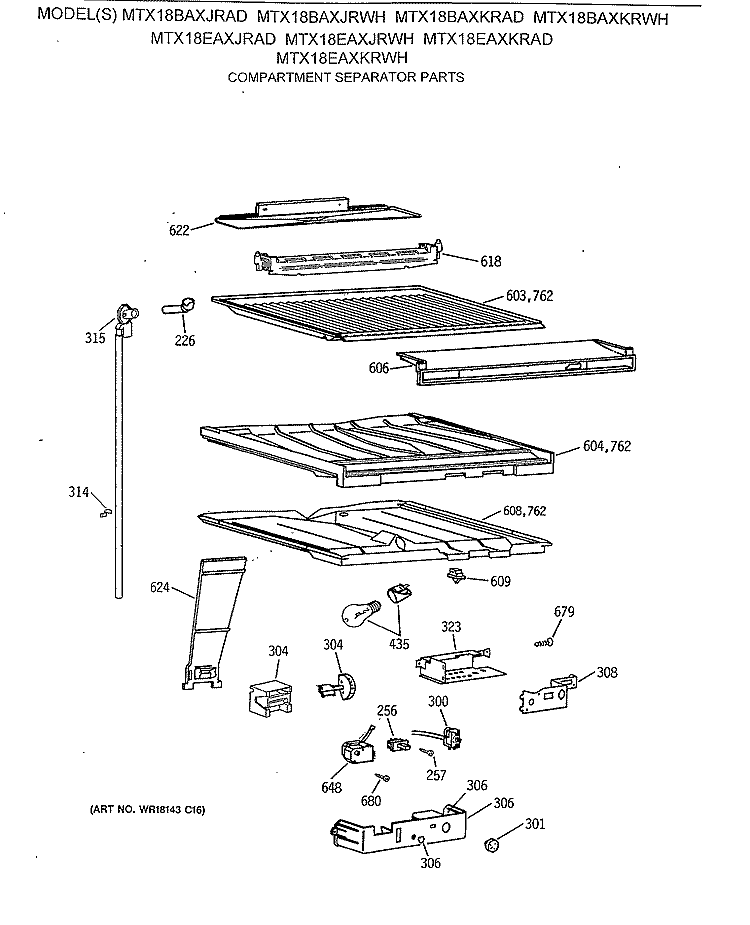 COMPARTMENT SEPARATOR PARTS Diagram and Parts List for MTX18BAXJRAD  General Electric Refrigerator