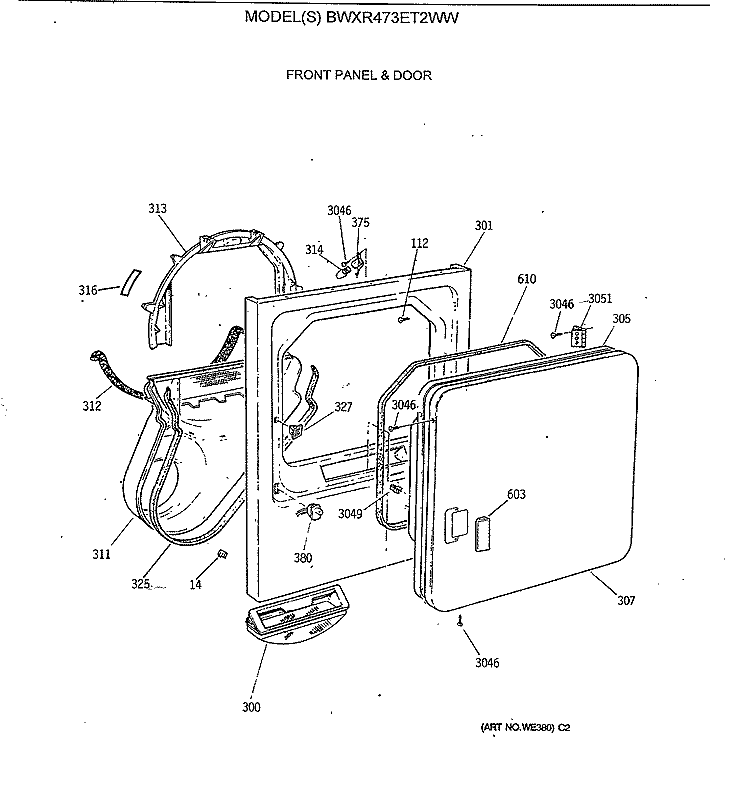 FRONT PANEL & DOOR Diagram and Parts List for BWXR473ET2WW  General Electric Dryer
